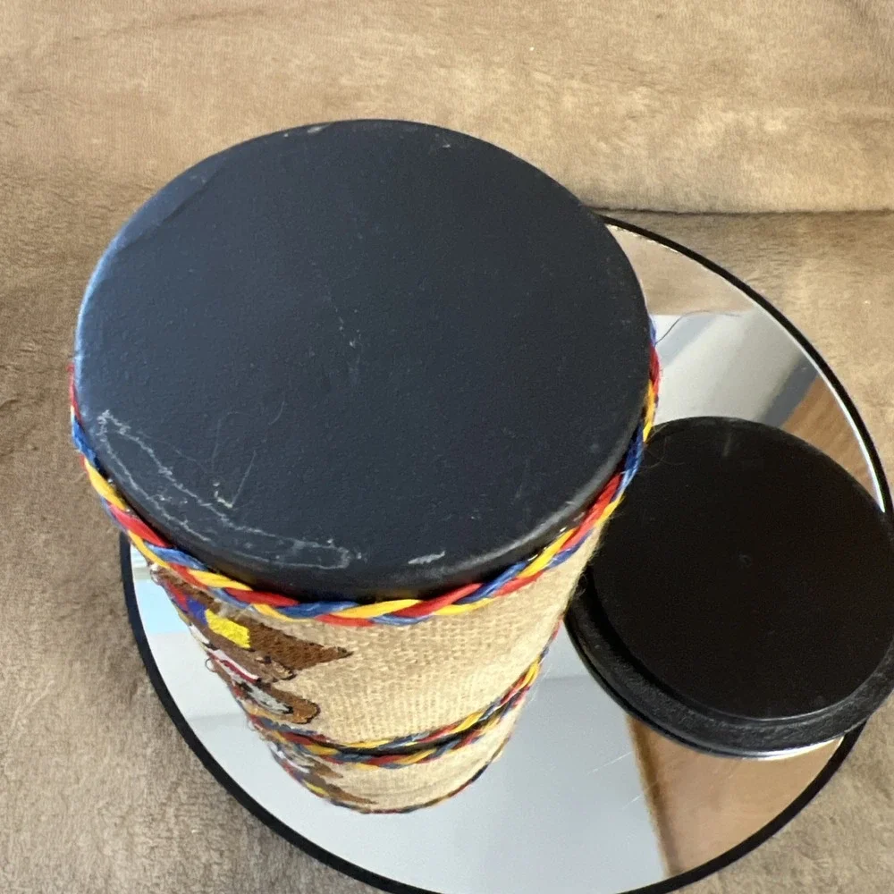 Wooden Lidded Trinket Box Burlap Wrapped Embroidered‎ Columbia